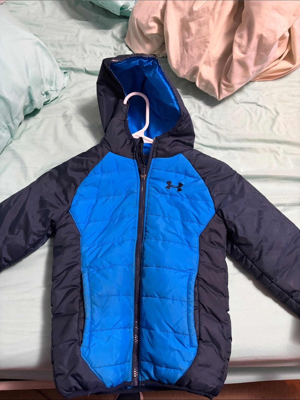 Under Armour Boys Blue and Black Quilted Hooded Puffer Jacket